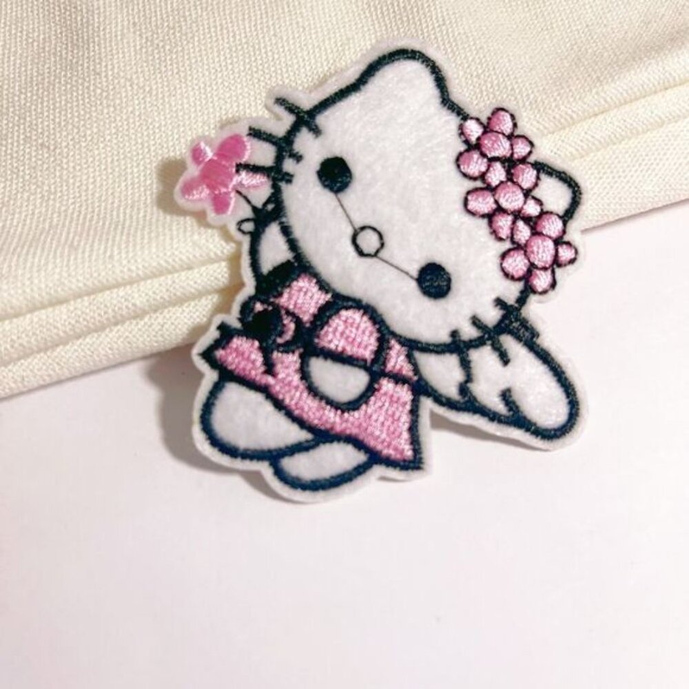 Pink Girly Hello Kitty Flowers-Iron on Patch